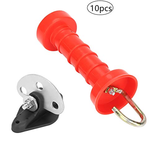 Cocoarm Electric Fencing Gate Handle, 10pcs Insulated Spring Farm Gate Handles with 10Pcs Insulators for Electric Fence Red