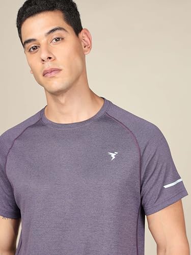 Image of TECHNOSPORT Men's Melange Slim Fit Round Neck T-Shirt Double Cool Raglan Sleeve Slip On Polyester for Gym Running Workout UPF50+ Anti Odour