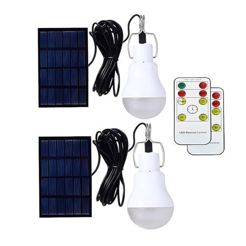 Meichoon Lot de 2 ampoules solaires portables LED télécommandées pour éclairage extérieur, tente, poulailler, camping, randonnée, pêche de nuit, urgence MY13