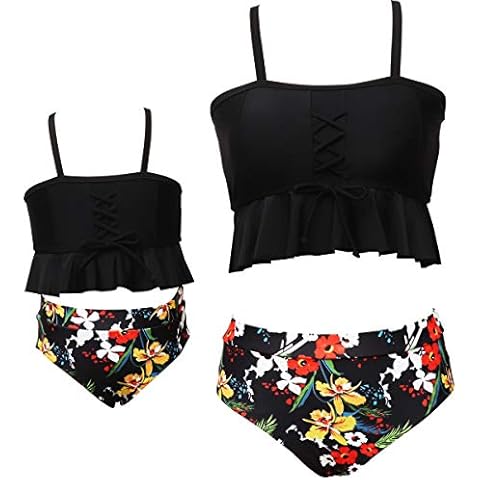 Rosiika Girls Kids Swimsuit Two Pieces Bikini Set Ruffle Falbala Swimwear Bathing Suits - black - Medium Cover