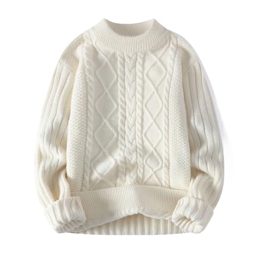 Men's Warm Pullovers Knitted Sweater Round Neck Vintage Harajuku Loose Solid Color Casual Winter Sweaters