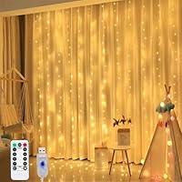 Cortina de Luz LED 4x3m com 300 LEDs Pisca Pisca Branco Quente, USB, Controle Remoto, 8 Modos, Resistente a água IP68, Natal, Festa, Casamento, Quarto Decoração Encantadora com Fio de Fada