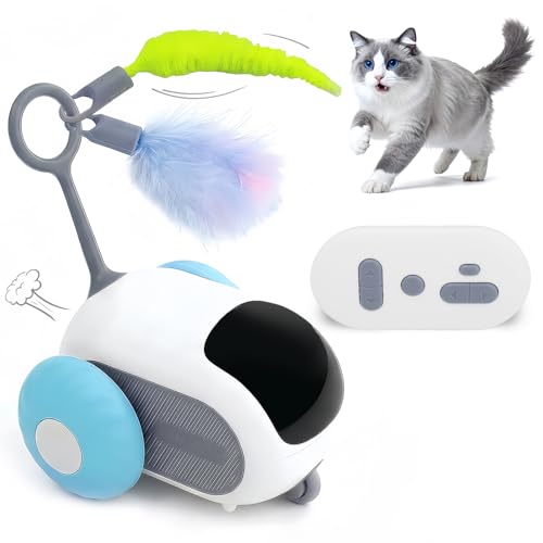 SDWUBQ Interactive cat Toy, Rechargeable, Automatic Moving Kitten Toy, New Type of cat Toy with Tail, Touch-Activated Kitten Toy for Play, Suitable for Indoor Boredom Relief for Adult Cats (Blue)
