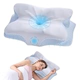 Zervikales Nackenkissen - Memory Foam Kissen zur Nackenstütze & Schmerzlinderung, ergonomisches Konturkissen für Rücken- & Seitenschläfer, weicher & waschbarer Kissenbezug (Weiß Blau)