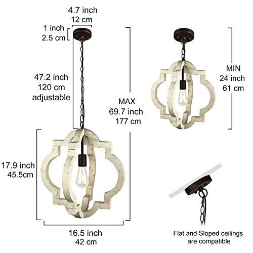 Wochos Farmhouse Orb Chandelier 1-Light Rustic Handmade Wood Chandelier Light Fixture For Dining Room, Kitchen, Living Rooms And Hallway, White, D 16.5" X H 17.9" #TOP3