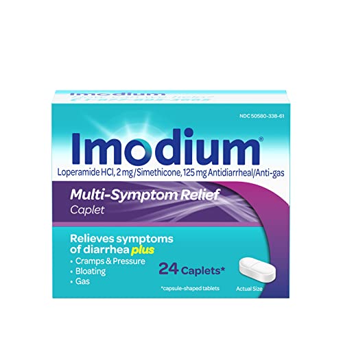 Imodium Multi-Symptom Relief Caplets With Loperamide Hydrochloride And Simethicone, Anti-Diarrheal Medicine For Treatment Of Diarrhea, Gas, Bloating, Cramps & Pressure, 24 Ct. #TOP1