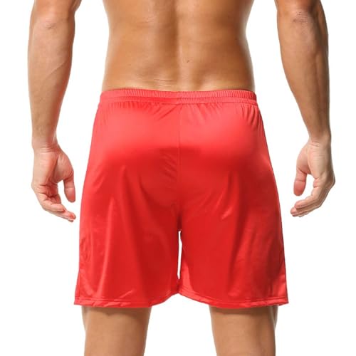 Image of Mens Satin Shorts Lounge Solid Color Sleepwear Casual Pajama Shorts Lightweight Comfy Workout Gym Short for Men