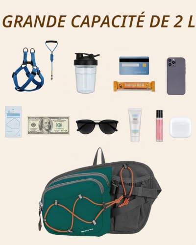 Sportsnew Sac Banane avec Porte-Bouteille 2L, Taille Banane Légère Imperméable pour Homme et Femme, Vélo, Camping, Jogging, Escalade et Promenade – vue 9