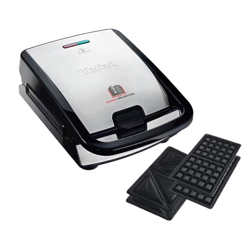 Tefal Snack Collection Sandwich- und Waffelmaker, antihaftbeschichtete Platten, spülmaschinengeeignet, erweiterbar, 700W, 28 x 36,1 x 20,3 cm, Schwarz/Silber, SW852D