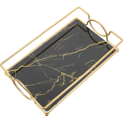 SOLUSTRE Plateau de Toilette pour Salle de Bains et Verre Noir Surface Marbrée Élégante et Fonction Pratique pour Accessoires et Bijoux Plan Vasque