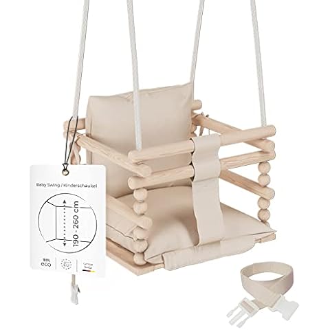 MAMOI® Baby Swing Seat 3 in 1 + SAFETY BELT | Ceiling 190-260cm height adjustment | Toddler Swing Indoor Outdoor | Baby Swing Wooden | 3 in 1 Swing That Grows with Kid | 100% ECO | Made in EU Cover