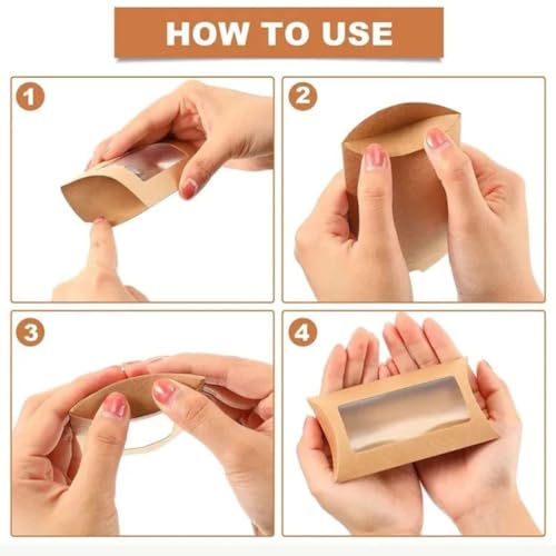 Image of SATYAM KRAFT 10 Pcs Brown Small Paper Pillow Gift Boxes with Transparent Window | Folding Boxes for Wedding, Engagement, Shaadi Return Gifts, Festive Hampers, Chocolates, Dry Fruits & Mithai Packing (12.5 cm)