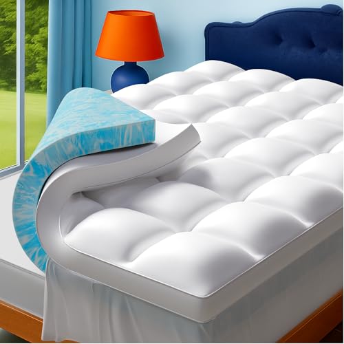 Airtree Full Size Dual Layer 4 Inch Memory Foam Mattress Topper, 2 Inch Gel Infused Memory Foam and 2 Inch Down Alternative Pillow Top Mattress Pad Cover, Medium Support for Back Pain & Side Sleep