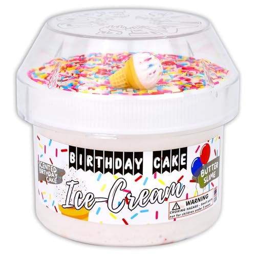 Birthday Cake Ice Cream - Butter Textured Slime - Handmade in USA - Dope Slimes - Scented - White