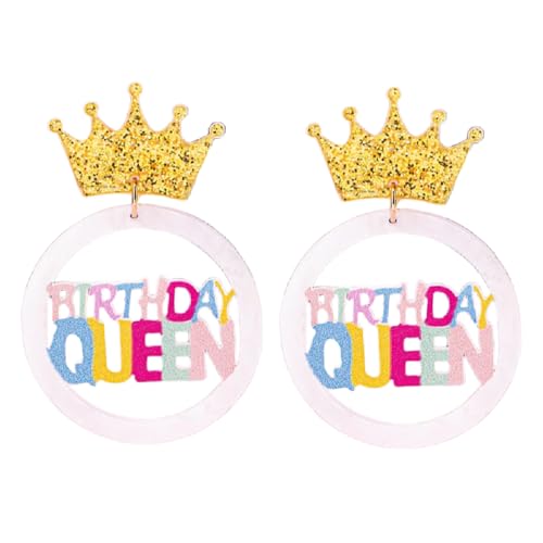 Birthday Cake Earrings Happy Birthday Earrings for Women Cute Bday Queen Letter Statement Party Outfit Dangle Drop Celebration Decor (Bday Queen)