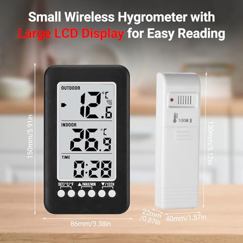 LCD ℃/℉ Digital Wireless Indoor/Outdoor Thermometer Clock Temperature Meter with Transmitter - Thumbnail 5