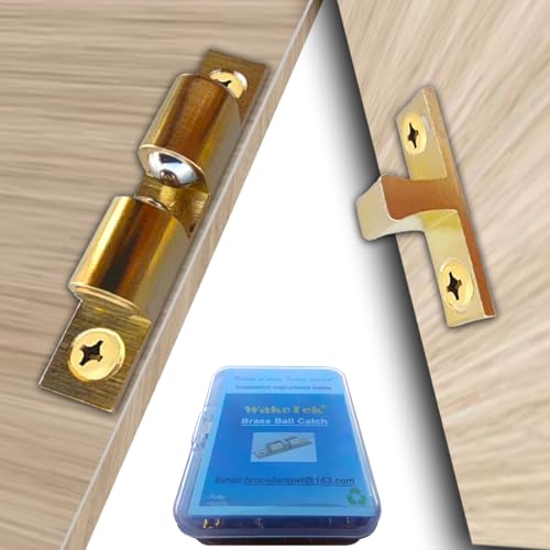 WakeTek Cabinet Brass Clasp Buckles with Screws, These Door Catches're Double Ball Tension Roller Latch for Various Cabinet Doors (Solid Copper, Adjustable and Durable) (Brass Catch B(60MM))