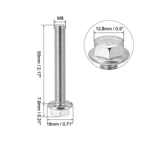 Image of uxcell M8x55mm Hex Serrated Flange Bolts Screws Metric Thread 304 Stainless Steel 5pcs