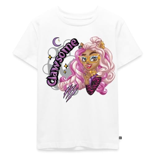 Spreadshirt Monster High™ Clawdene Wolf Clawsome Kinder Premium T-Shirt, 122/128 (6 Jahre), Weiß