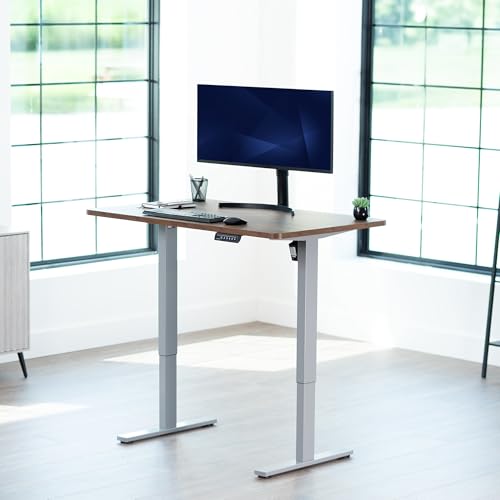 Image of VIVO Electric 48 x 30 in Rustic Standing Desk, Memory Height Adjustment, 1B Series, Holds 220 lbs, One-Piece Vintage Brown Top, Gray Frame, DESK-KIT-1G5N