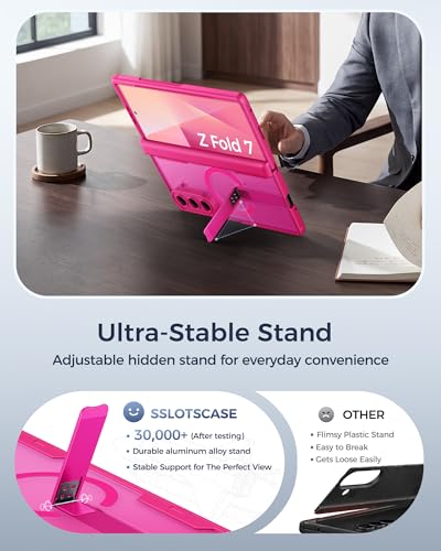 Image of SSLOTSCASE Magnetic for Samsung Galaxy Z Fold 7 Case with Screen Protector, Stand & Hinge Protection & Raised Edges for Camera Protection, Multifunctional Rugged Phone Cover for Fold 7 5G 2025, Pink
