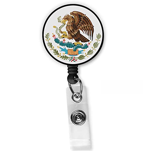 Mexico Eagle Flag Retractable Badge - Calcomania Escudo Mexicano - Coat Of Arms Of Mexico Badge Patriotic Country Clip Holder Id Reel Clip For Lanyards Name Id Card #TOP17