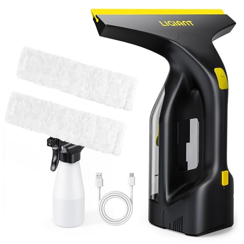 LIGIANT CL03A Nettoyeur de Vitre, Autonomie 60 min, Buse 280 mm, Léger 700 g, Flacon Spray et Chiffons en Microfibre, Recharge Type-C, Pour Vitres, Carrelages, Miroirs et Douche