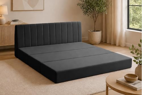 Image of Modern Velvet 3-Seater Sofa Cum Bed, Convertible Sleeper Couch Sofa for Living Room, Bedroom & Office - Black Color