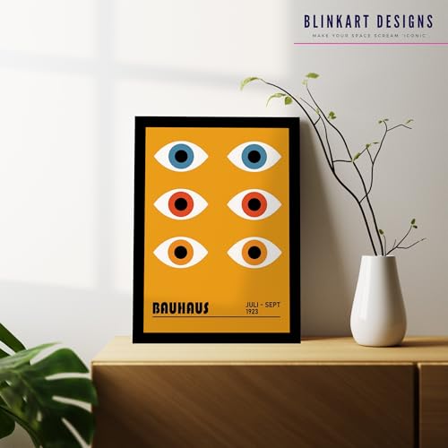 Image of BLINKART Vintage Bauhaus Retro Geometric Aesthetic Poster Gallery | Colorful Wrap Framed For Home Office Studio Living Room Modern Art Studio Decoration Abstract Shapes | (d89) | 13x10 Inch
