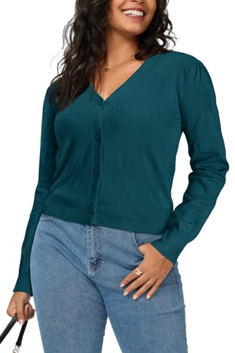 Image of Arach&Cloz Women's Soft Cropped Cardigan Casual Lightweight Shrug Sweater Tops