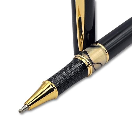 Image of Venti Gold Trim Roller Ball Pen| Black Body Color | Ink Color - Black | Novel Gifts For Professionals | Premium Pens For Personal & Professional Use | Return Gift | (5062-White, RollerBall Pen)