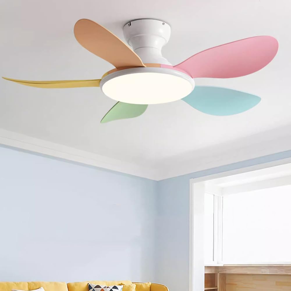 Ceiling Fans with Lights Modern Enclosed Low Profile Ceiling Fans Indoor Flush Mount 6 Speeds Ceiling Fan with Remote Control Fans Lights Colorful Kids Room LED Ceiling Fans Light Fixture