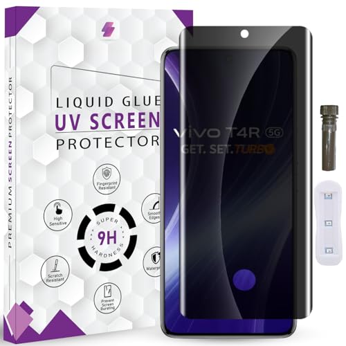 Image of Advanced HD+ UV Privacy Tempered Glass Screen Protector for Vivo T4R 5G (6.77 Inch, Pack 1) Edge to Edge Coverage Anti-Spy /Anti-Peeping 9H Hardness Screen Guard with Installation Kit & Guide