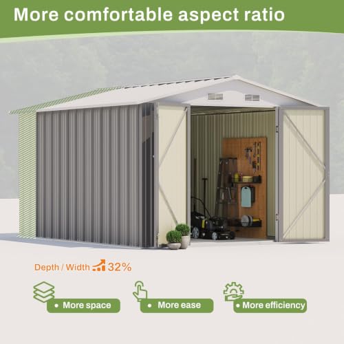 Image of Patiowell 8x10 FT Outdoor Storage Shed, Metal Sheds, Gray