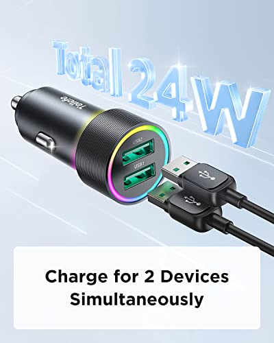 Car Charger, Tollefe 24W 4.8A Dual Port Cigarette Lighter Fast Usb Car Charger Rgb Led Light Car Charger Adapter Compatible With Iphone 14 Pro Max/13/12/11,Samsung S22/S21/S10/S9/S8 #TOP1