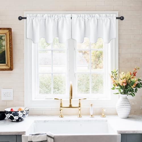 NICETOWN 2 Panels Pure White Blackout Valance Curtains for Bathroom,