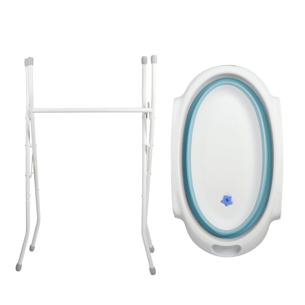 Faltbare Badewanne mit rutschfester Halterung, Badematte und Badewanneneinsatz für Neugeborene und Kleinkinder, große Badewanne XL mit Sitz und Entwässerungsset, Geschenk für Babys