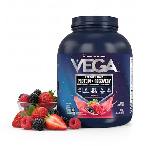 Vega Protein + Recovery, Berry – 30g Vegan Protein, Dairy & Gluten Free, Probiotics, NSF Certified, 67.2 oz (45 Servings)