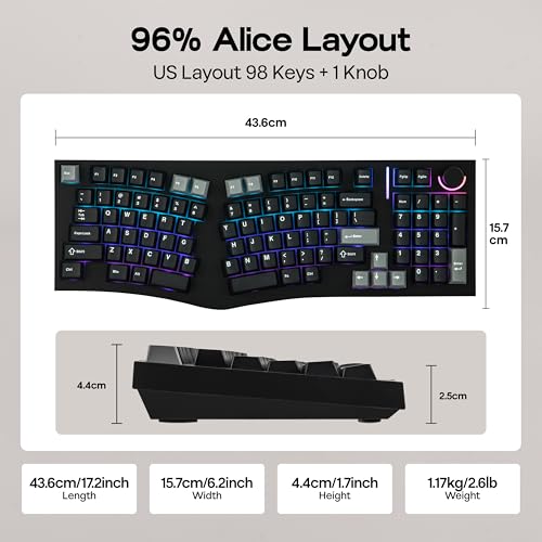 Image of MechLands Feker Alice98 Ergonomic 98 Keys Custom Mechanical Keyboard, VIA Programmable, USB-C Wired Gaming Keyboard, Hot Swappable, 5 Layer Paddings, Control Knob, NKRO, RGB for Win /Mac (Black)