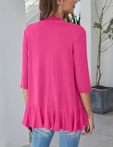 Image of Bluetime Women Casual Lightweight Open Front Cardigans Soft Draped Ruffles 3 /4 Sleeve Cardigan (S-3XL)