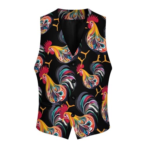 Funny Chicken Rooster Men's Suit Vests Dress Vest V-Neck Waistcoat Slim Business Formal with Pocket4