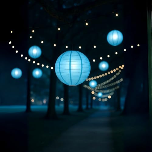 Image of Wanna Party 10 inch Blue Round Paper Lanterns Decorative Hanging Chinese Japanese Paper Lanterns Lamp for Birthday Halloween Wedding Baby Bridal Shower Fall Home Decor Party Decoration