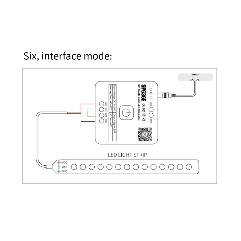 Wouueso AND-SP636E SPI DC5-24 V Contrôleur monochrome avec prise en charge de la télécommande AND-RC1 2.4G Télécommande tactile