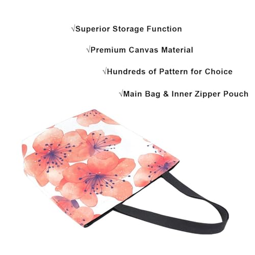 Extra Large Shoulder Tote Bag for Beach Travel Weekender Gym Red Coral Flower Pattern Reusable Grocery Canvas Shopping Bag4