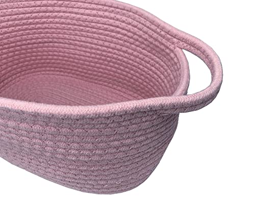 Storage Basket Set Of 2, Natural Cotton Rope Woven Baskets With Handles For Organizing,13.8"X8.7"X6.7" Woven Basket For Books, Magazines, Toys Decorative Basket For Baby Nursery, Living Room, Bathroom Pink #TOP4