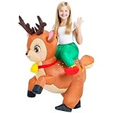 JUROSAICA Inflatable Reindeer Costume Kids Blow Up Elk Deer Costumes Ride On Halloween Christma Costume For Girls And Boys