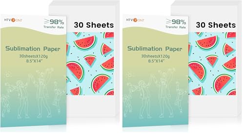 HTVRONT Sublimation Paper 8.5x14 inches - 30 Sheets Sublimation Transfer Paper Compatible with Inkjet Printer, Easy to Transfer 120 gsm Sublimination Paper for tumblers, T-shirts, Mugs (Pack of 2)