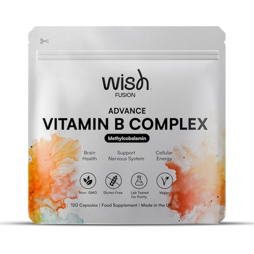 Wish Fusion Vitamin B Complex ‑ All Vitamin B (B1-B2-B3-B5-B6 Biotin, Folic Acid Methylcobalamin B12) for Brain Health, Nervous System & Energy Support– B Complex High Strength 120 Capsules