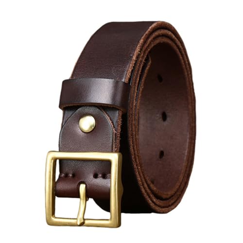 Leather Belt Cowhide Belts for Men Women Heavy Duty Full Grain Leather Strap Casual Work 3.3cm Wide Prong Square Gold Buckle(120cm/47 Coffee)