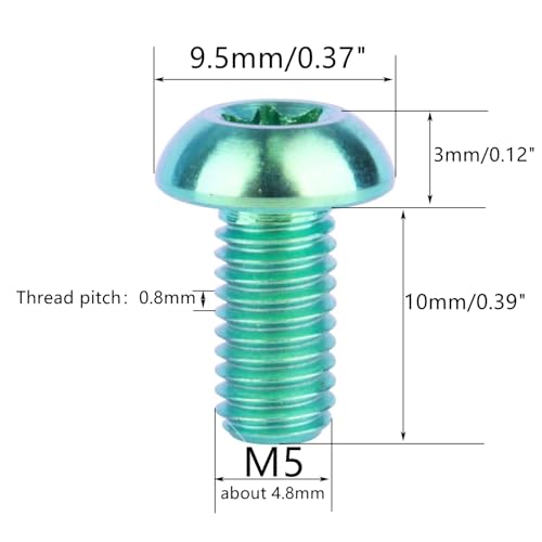 Image of 6PCS Titanium Bike Screw M5x10mm Bicycle Disc Brakes Rotor Bolts Torx T25 Head (Green)